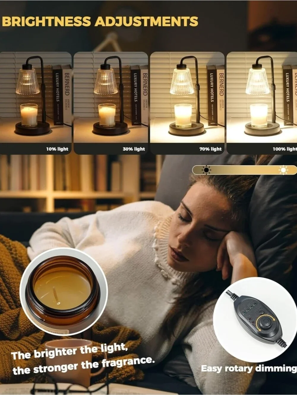 Black Candle Warmer Lamp with Clear Glass Shade With Timer